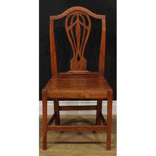 1278 - A harlequin set of six 19th century vernacular elm dining chairs, 95.5cm high, 50.5cm wide, the seat... 