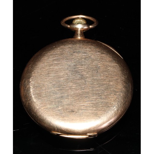 321 - A 14ct gold pocket watch, champagne foil dial, Arabic numerals, subsidiary seconds dial, top wind, c... 