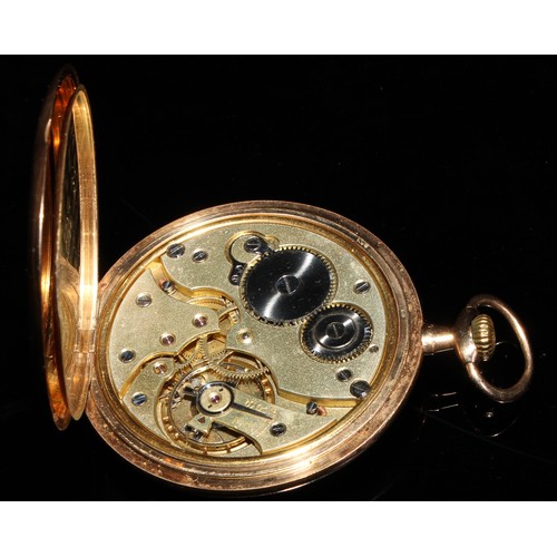 321 - A 14ct gold pocket watch, champagne foil dial, Arabic numerals, subsidiary seconds dial, top wind, c... 