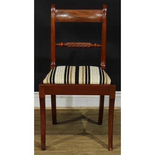 1120 - A set of five Regency mahogany rope-twist dining chairs, comprising four side chairs and a carver, t... 