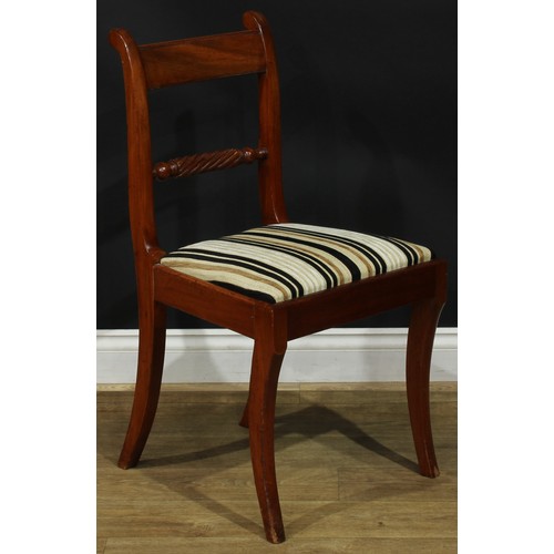 1120 - A set of five Regency mahogany rope-twist dining chairs, comprising four side chairs and a carver, t... 