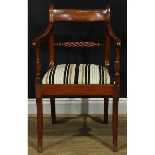 1120 - A set of five Regency mahogany rope-twist dining chairs, comprising four side chairs and a carver, t... 