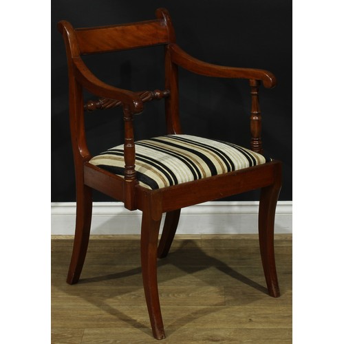 1120 - A set of five Regency mahogany rope-twist dining chairs, comprising four side chairs and a carver, t... 