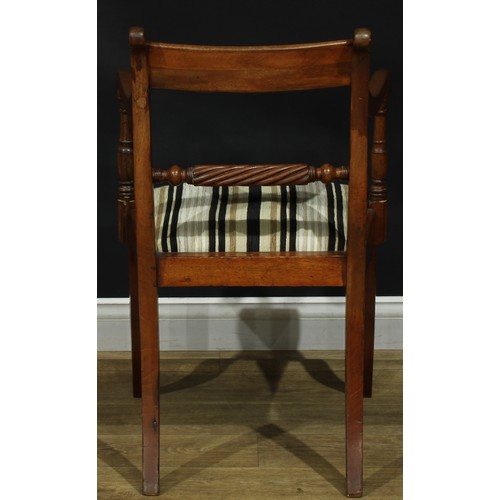 1120 - A set of five Regency mahogany rope-twist dining chairs, comprising four side chairs and a carver, t... 