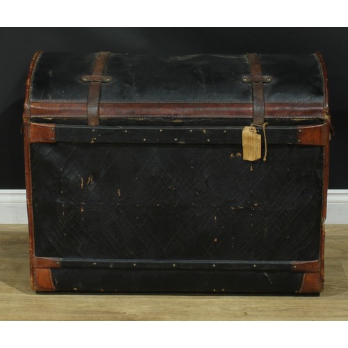 1319 - A late 19th century canvas and leather mounted wicker dome top travelling steamer trunk, 68.5cm high... 