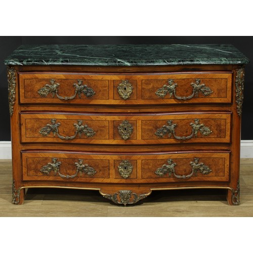 1344 - A Louis XV Revival French Régence style serpentine commode, serpentinite breccia verde antico marble... 