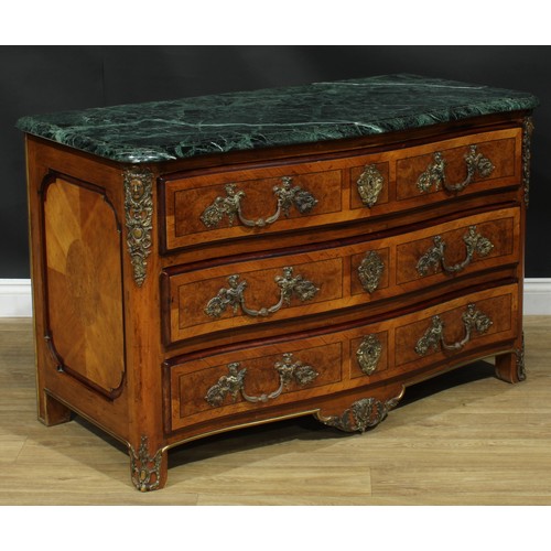 1344 - A Louis XV Revival French Régence style serpentine commode, serpentinite breccia verde antico marble... 