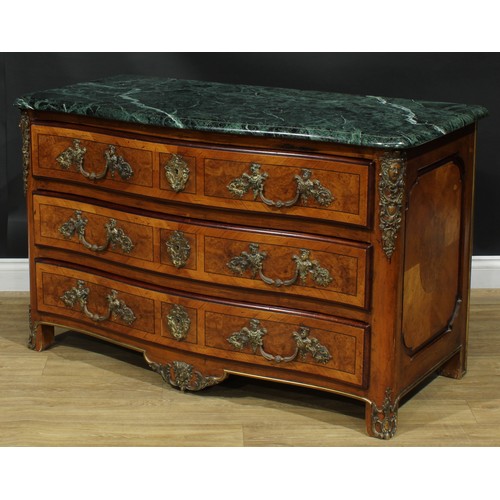 1344 - A Louis XV Revival French Régence style serpentine commode, serpentinite breccia verde antico marble... 