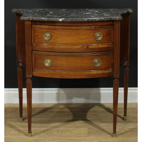 1056 - A French Directoire style commode, of small proportions, marble top above a pair of long drawers, st... 