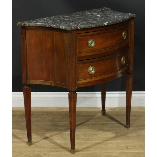 1056 - A French Directoire style commode, of small proportions, marble top above a pair of long drawers, st... 