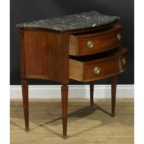 1056 - A French Directoire style commode, of small proportions, marble top above a pair of long drawers, st... 