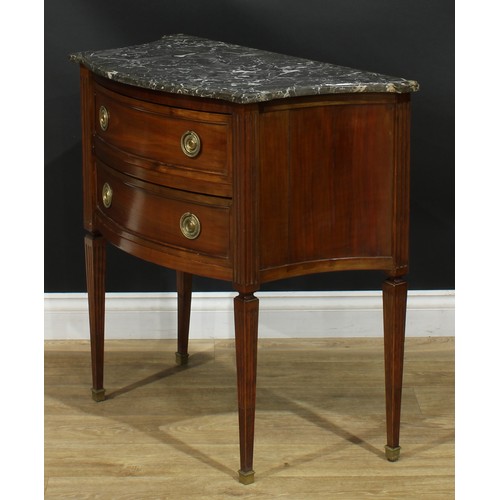 1056 - A French Directoire style commode, of small proportions, marble top above a pair of long drawers, st... 