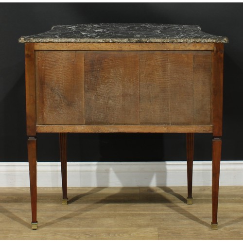 1056 - A French Directoire style commode, of small proportions, marble top above a pair of long drawers, st... 