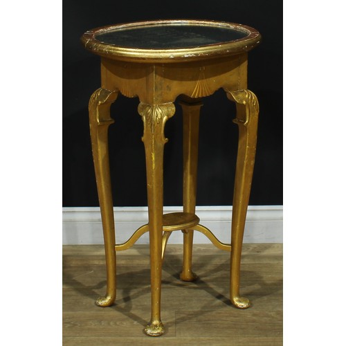 1094 - A George II Revival giltwood occasional table, oval top with mirror plateau, shaped apron, straighte... 