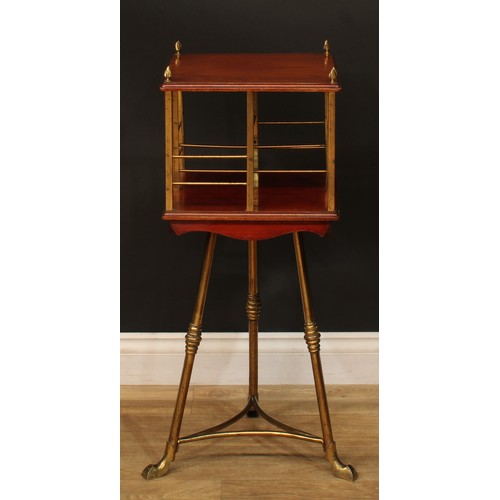 1332 - A late Victorian Hall patent brass and mahogany revolving bookcase, 83cm high, 33cm square, c.1900