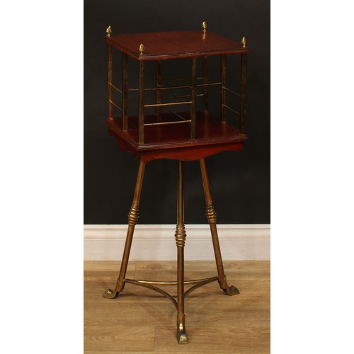 1332 - A late Victorian Hall patent brass and mahogany revolving bookcase, 83cm high, 33cm square, c.1900