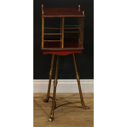 1332 - A late Victorian Hall patent brass and mahogany revolving bookcase, 83cm high, 33cm square, c.1900