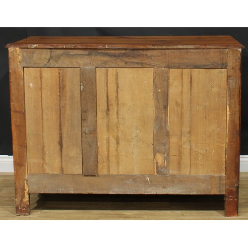 1055 - A French cherry enfilade or buffet serving sideboard, rectangular top with moulded edge above a pair... 