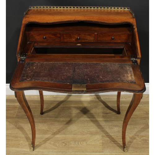 1349 - A Louis XV Revival gilt metal mounted rosewood and marquetry bureau de dame, fall front inlaid with ... 