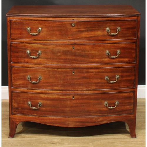 1422 - A Regency mahogany bowfront chest, slightly oversailing top with reeded edge above four long graduat... 