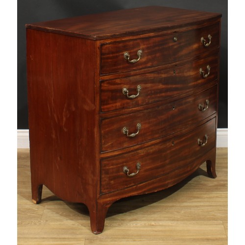 1422 - A Regency mahogany bowfront chest, slightly oversailing top with reeded edge above four long graduat... 