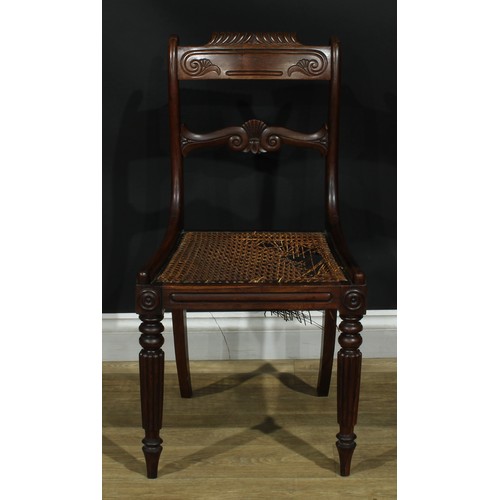 1127 - A set of six Post-Regency George IV rosewood bar-back dining chairs, each with a curved gadroon-capp... 