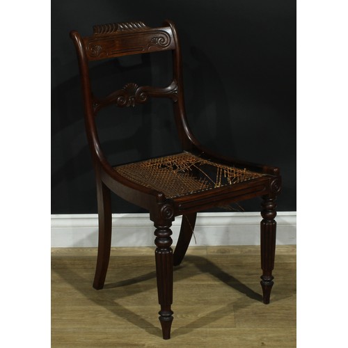 1127 - A set of six Post-Regency George IV rosewood bar-back dining chairs, each with a curved gadroon-capp... 