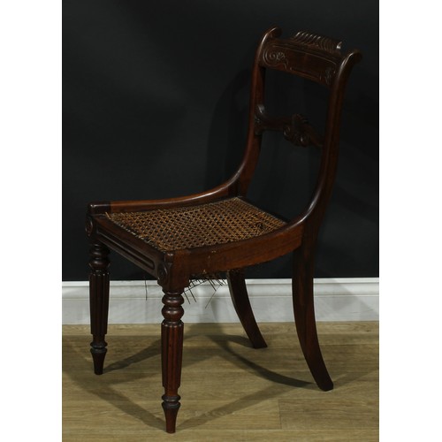 1127 - A set of six Post-Regency George IV rosewood bar-back dining chairs, each with a curved gadroon-capp... 