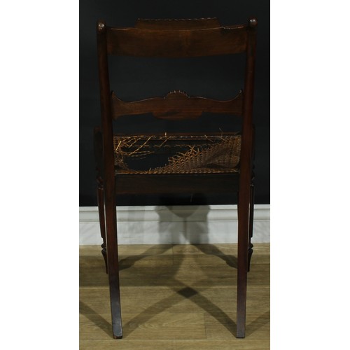 1127 - A set of six Post-Regency George IV rosewood bar-back dining chairs, each with a curved gadroon-capp... 