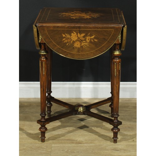 1057 - A French fin de siècle rosewood, simulated rosewood and marquetry centre table, quatrefoil top with ... 