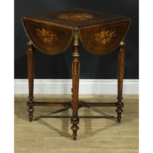 1057 - A French fin de siècle rosewood, simulated rosewood and marquetry centre table, quatrefoil top with ... 