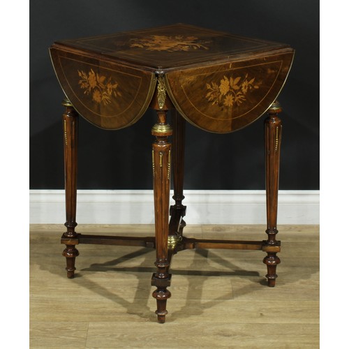 1057 - A French fin de siècle rosewood, simulated rosewood and marquetry centre table, quatrefoil top with ... 