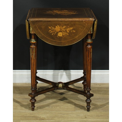 1057 - A French fin de siècle rosewood, simulated rosewood and marquetry centre table, quatrefoil top with ... 