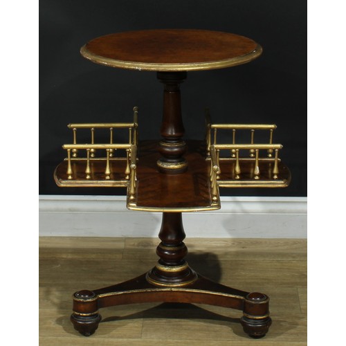 952 - A 19th century parcel-gilt walnut revolving-centre occasional library table, circular top above a re... 