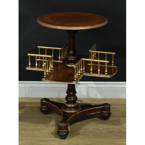 952 - A 19th century parcel-gilt walnut revolving-centre occasional library table, circular top above a re... 