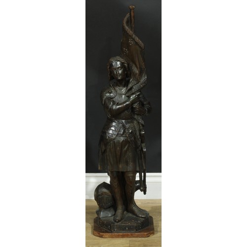 1281 - A large 19th century French carved softwood figure, Joan of Arc, 93cm high, c.1890