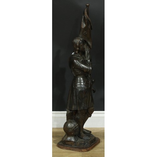 1281 - A large 19th century French carved softwood figure, Joan of Arc, 93cm high, c.1890