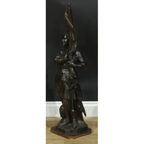 1281 - A large 19th century French carved softwood figure, Joan of Arc, 93cm high, c.1890