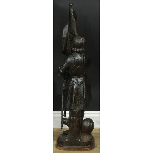 1281 - A large 19th century French carved softwood figure, Joan of Arc, 93cm high, c.1890