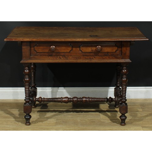 1296 - A late 18th century Spanish walnut side table, oversailing rectangular top with moulded edge above a... 