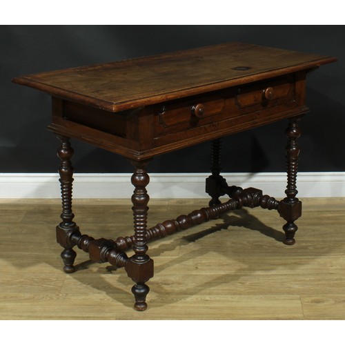 1296 - A late 18th century Spanish walnut side table, oversailing rectangular top with moulded edge above a... 