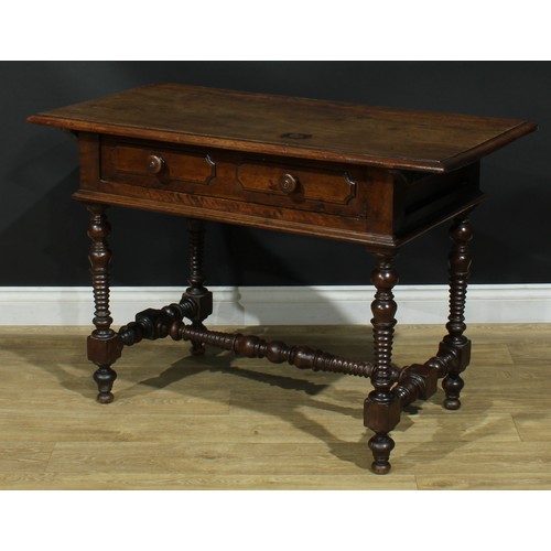 1296 - A late 18th century Spanish walnut side table, oversailing rectangular top with moulded edge above a... 