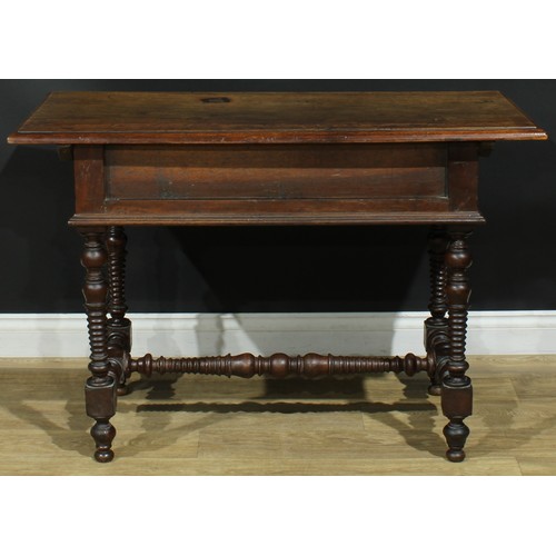 1296 - A late 18th century Spanish walnut side table, oversailing rectangular top with moulded edge above a... 