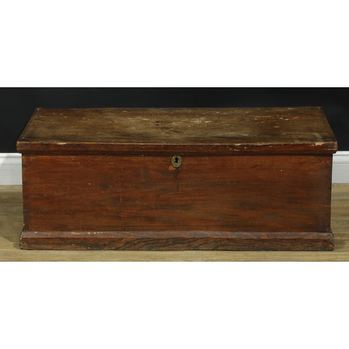 1468 - A Victorian elm six plank chest, hinged top enclosing a till, skirted base, 35.5cm high, 99.5cm wide... 