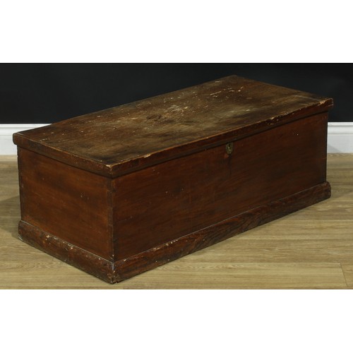 1468 - A Victorian elm six plank chest, hinged top enclosing a till, skirted base, 35.5cm high, 99.5cm wide... 