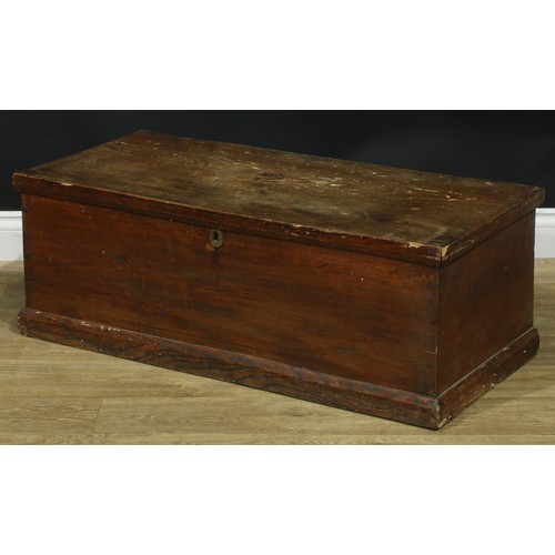 1468 - A Victorian elm six plank chest, hinged top enclosing a till, skirted base, 35.5cm high, 99.5cm wide... 