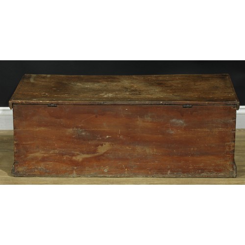 1468 - A Victorian elm six plank chest, hinged top enclosing a till, skirted base, 35.5cm high, 99.5cm wide... 