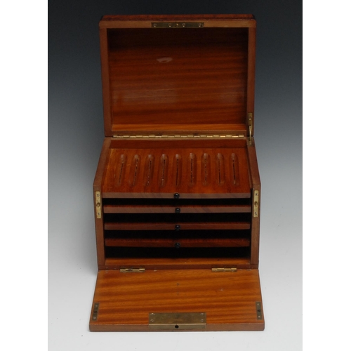 1246 - A Continental crossbanded amboyna cigar humidor, hinged cover and fall front enclosing four sliding ... 