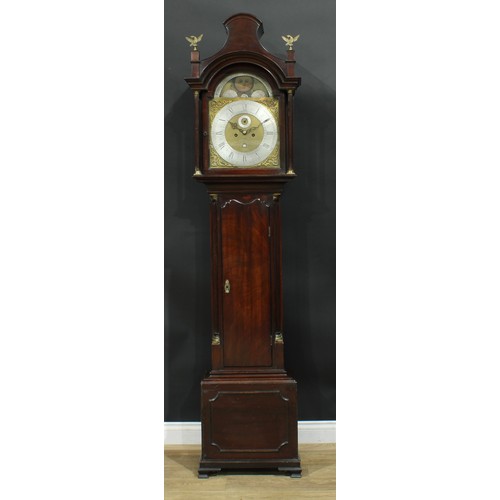 1086 - A George III mahogany longcase clock, 34cm arched brass dial inscribed Thos Ogden, Halifax, silvered... 