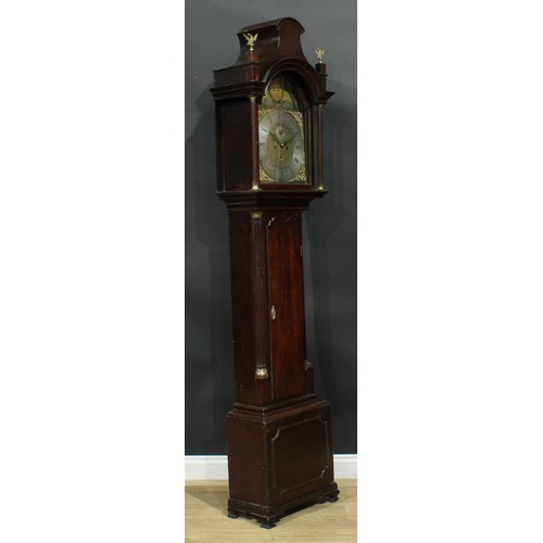 1086 - A George III mahogany longcase clock, 34cm arched brass dial inscribed Thos Ogden, Halifax, silvered... 